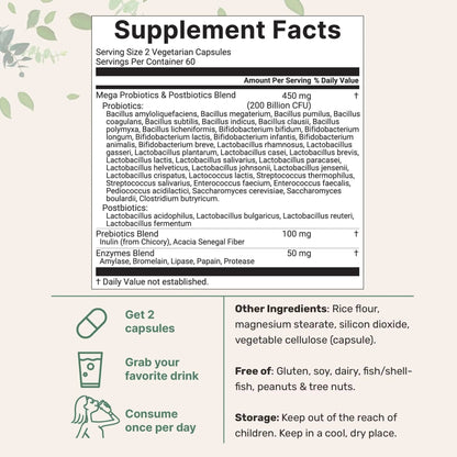Micro Ingredients Probiotics 200 Billion CFU, 120 Veggie Capsules | Mega Probiotics for Men & Women | 40 Strains with Prebiotics, Postbiotics & Digestive Enzymes | Gut, Immune & Digestive Health - Maple Wellness Supplements