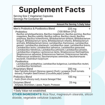 Micro Ingredients Probiotics for Men 100 Billion CFU, 40 Strains, 120 Vegetarian Capsules | Pre, Probiotics, Postbiotics & Enzymes | Pre, Probiotics, Enzymes, Saw Palmetto, Pumpkin Seed & Lycopene - Maple Wellness Supplements