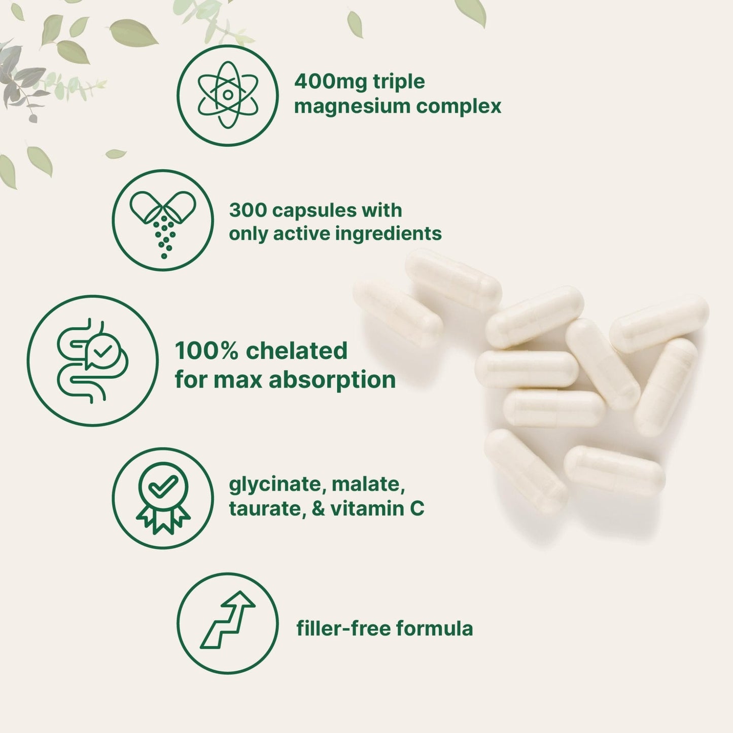 Micro Ingredients Pure Magnesium Complex, 300 Capsules | Triple Magnesium Glycinate, Malate, Taurate with Vitamin C | 100% Chelated | Supports Muscles - Maple Wellness Supplements