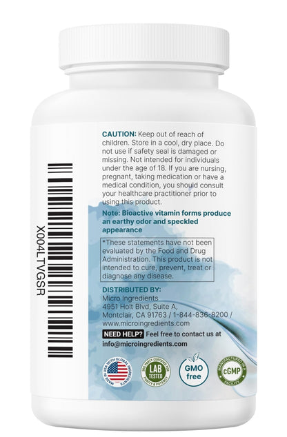 Micro Ingredients Pure Methylated B Complex, 240 Capsules | 11-in-1 Formula with Methylfolate, B12, Thiamin, Inositol, Choline, & Fat Soluble Vitamin C - Maple Wellness Supplements