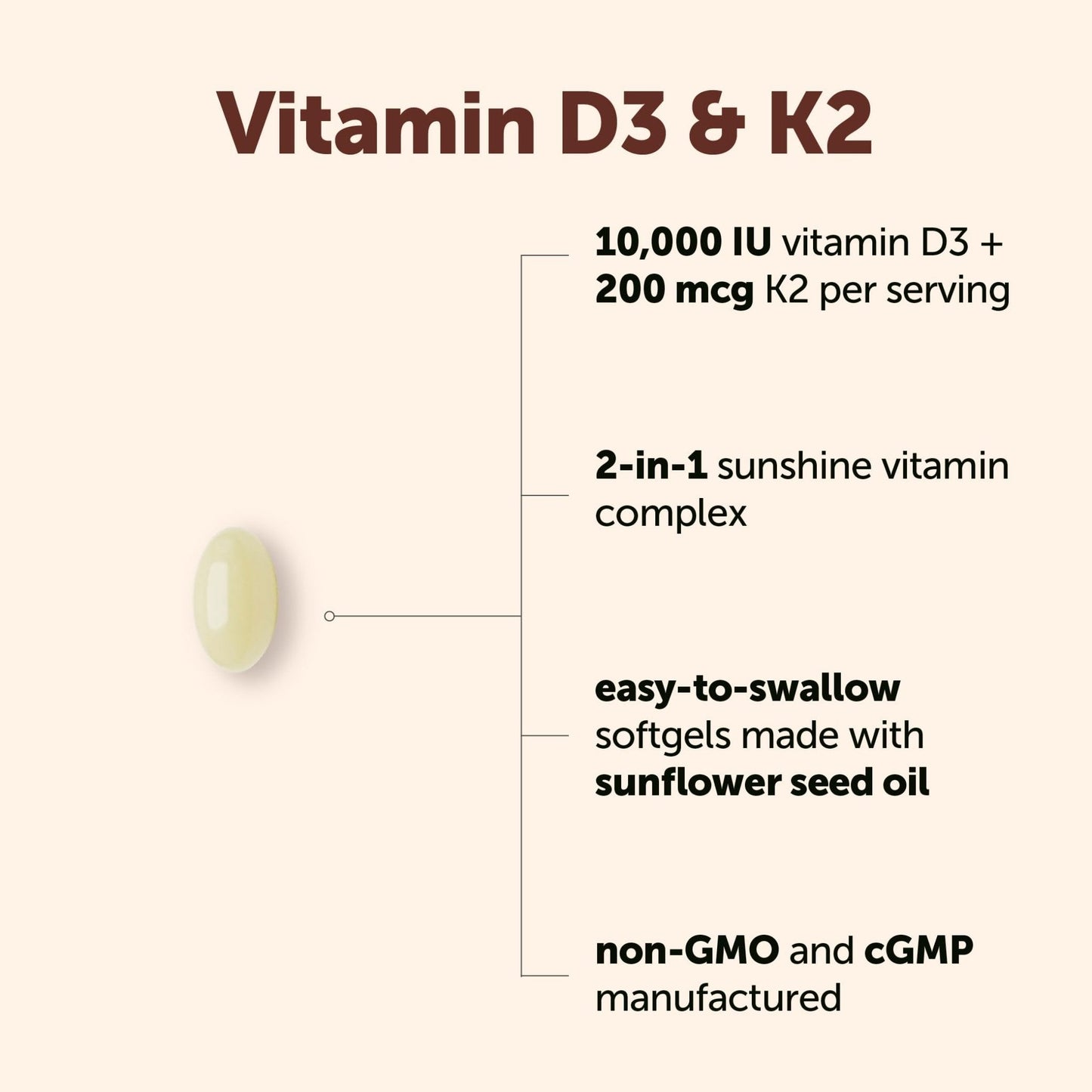 Micro Ingredients Vitamin D3 10,000 IU + K2 MK-7 200 mcg Per Serving, 90 Softgels | Extra Strength* 2-in-1 D3 K2 Supplement - Maple Wellness Supplements
