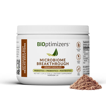 Microbiome Breakthrough Gut Support Powder Chocolate Flavor With Lactobacillus Strains, Bone Broth & Collagen Source of L-Glutamine Supports Digestive Comfort, Gas & Bloating Relief 30 Servings* - Maple Wellness Supplements