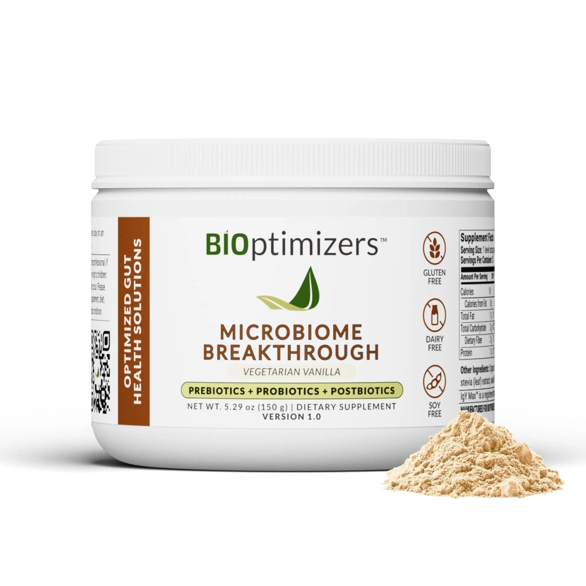 Microbiome Breakthrough™ Gut Support Powder – Vegetarian Vanilla – With Probiotics, Prebiotics, and IgY Max® – Source of L-Glutamine – Supports Digestive Comfort, Gas & Bloating Relief 30 Servings* - Maple Wellness Supplements