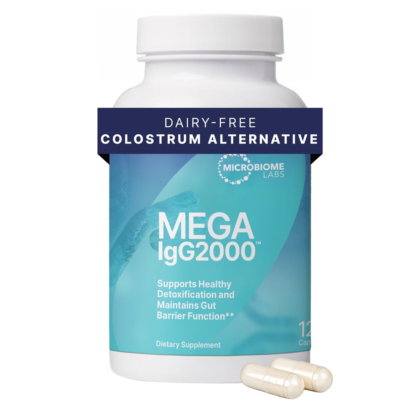 Microbiome Labs Mega IgG2000 Capsules - Dairy Free Bovine Colostrum Supplement Alternative - Immunoglobulin Supplement from Bovine Serum to Support Digestive Health (120 Capsules) - Maple Wellness Supplements