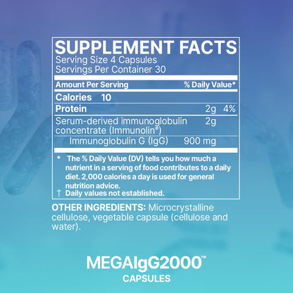 Microbiome Labs Mega IgG2000 Capsules - Dairy Free Bovine Colostrum Supplement Alternative - Immunoglobulin Supplement from Bovine Serum to Support Digestive Health (120 Capsules) - Maple Wellness Supplements