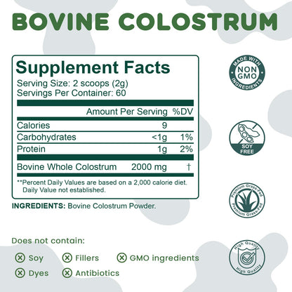 MICYDELAS Bovine Colostrum Supplement Powder 50% IgG Premium Bovine Colostrum for Gut Health Support, Immune Support, Muscle Recovery & Overall Wellness, Grass Fed, Non-GMO, Unflavored, 60 Servings - Maple Wellness Supplements