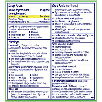 Midol Complete Caffeine Free Caplets 24ct: Midol Complete Caffeine Free Menstrual Pain Relief Caplets with Acetaminophen, Provides Headache Relief and Period Cramps Relief, 24 Count - Maple Wellness Supplements