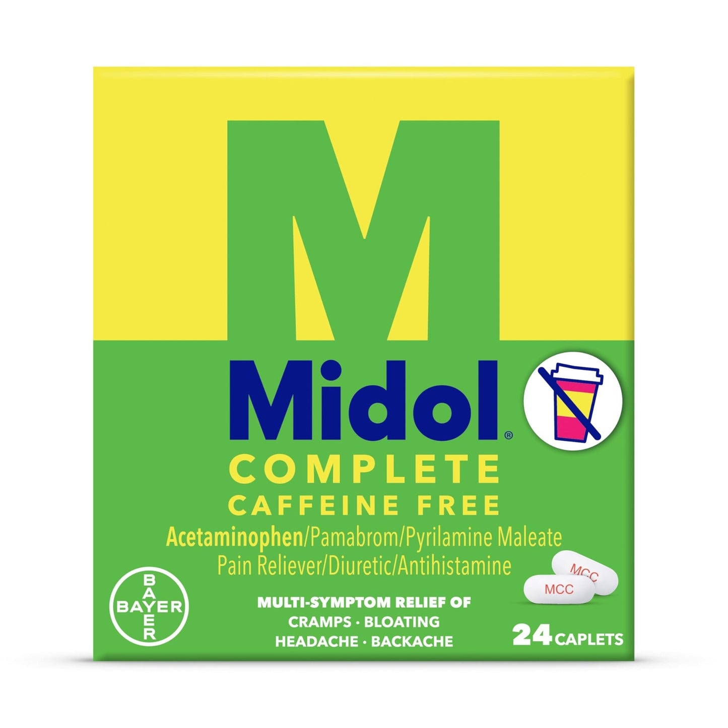Midol Complete Caffeine Free Caplets 24ct: Midol Complete Caffeine Free Menstrual Pain Relief Caplets with Acetaminophen, Provides Headache Relief and Period Cramps Relief, 24 Count - Maple Wellness Supplements