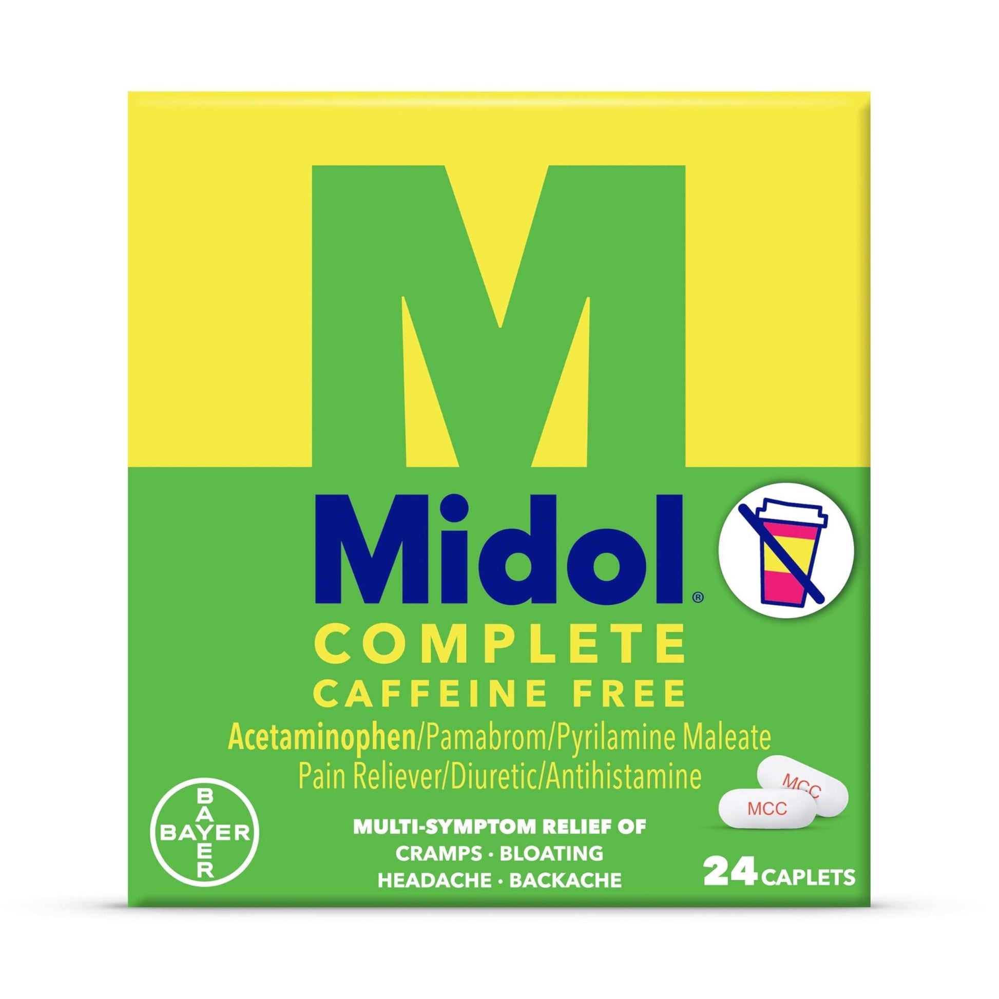 Midol Complete Caffeine Free Caplets 24ct: Midol Complete Caffeine Free Menstrual Pain Relief Caplets with Acetaminophen, Provides Headache Relief and Period Cramps Relief, 24 Count - Maple Wellness Supplements