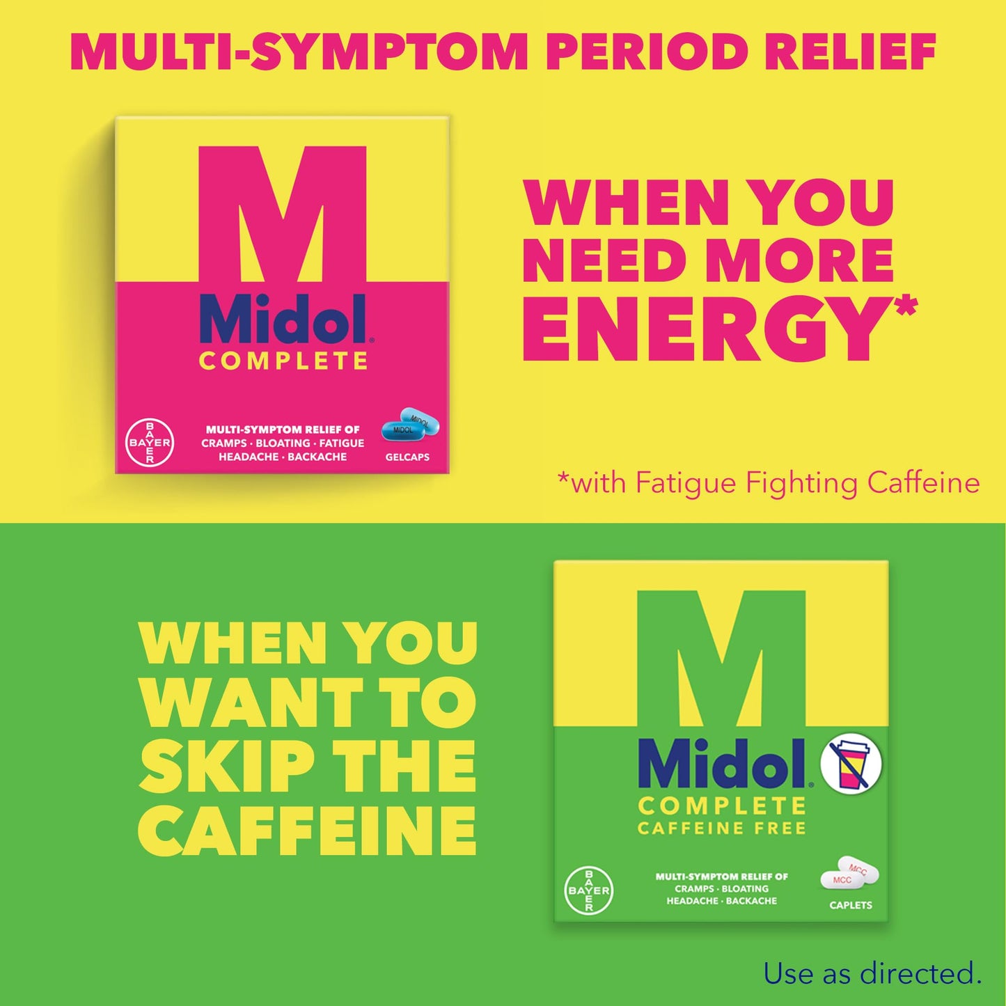 Midol Complete Caffeine Free Caplets 24ct: Midol Complete Caffeine Free Menstrual Pain Relief Caplets with Acetaminophen, Provides Headache Relief and Period Cramps Relief, 24 Count - Maple Wellness Supplements