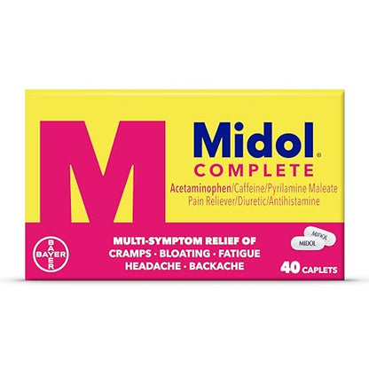 Midol Complete Menstrual Pain Relief Caplets, 40 Count - Provides Cramp, Headache, and Bloating Relief - Maple Wellness Supplements