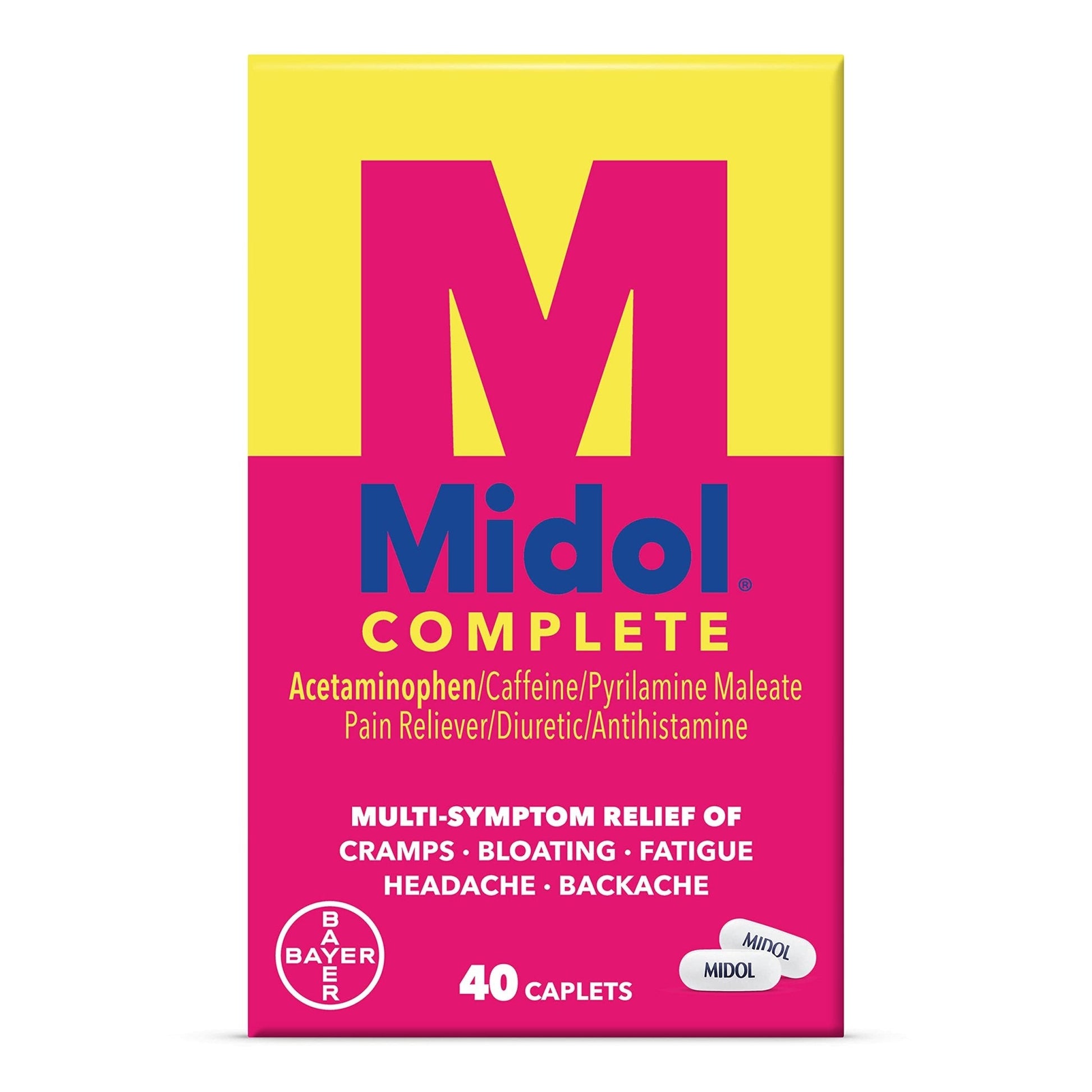 Midol Complete Menstrual Pain Relief Caplets, 40 Count - Provides Cramp, Headache, and Bloating Relief - Maple Wellness Supplements