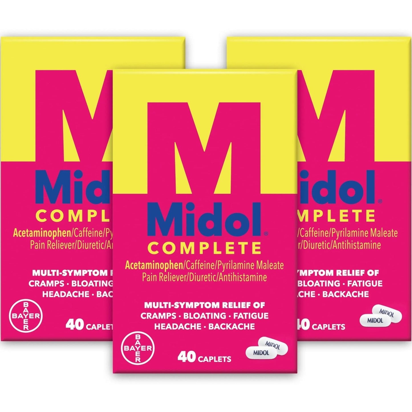 Midol Complete Menstrual Pain Relief Caplets with Acetaminophen for Period Cramps, and Menstrual Symptom Relief - 40 Count (Pack of 3) (Packaging May Vary) - Maple Wellness Supplements