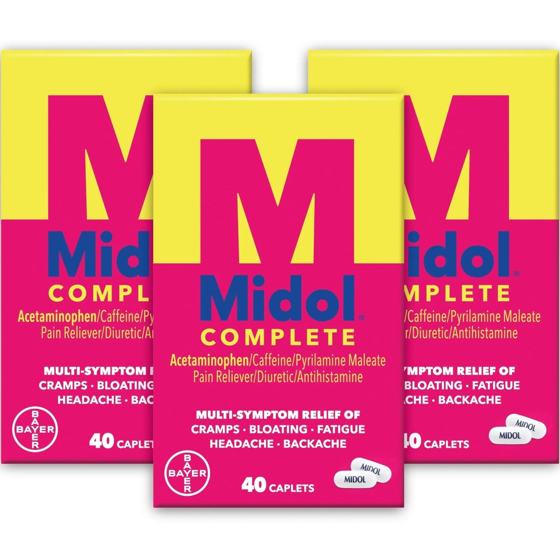Midol Complete Menstrual Pain Relief Caplets with Acetaminophen for Period Cramps, and Menstrual Symptom Relief - 40 Count (Pack of 3) (Packaging May Vary) - Maple Wellness Supplements