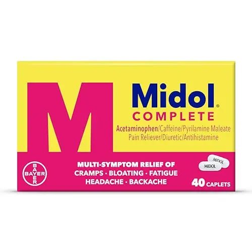 Midol Complete Menstrual Pain Relief Caplets with Acetaminophen for Period Cramps, and Menstrual Symptom Relief - 40 Count (Pack of 3) (Packaging May Vary) - Maple Wellness Supplements