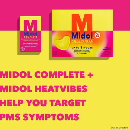Midol Complete Menstrual Pain Relief Caplets with Acetaminophen for Period Cramps, and Menstrual Symptom Relief - 40 Count (Pack of 3) (Packaging May Vary) - Maple Wellness Supplements