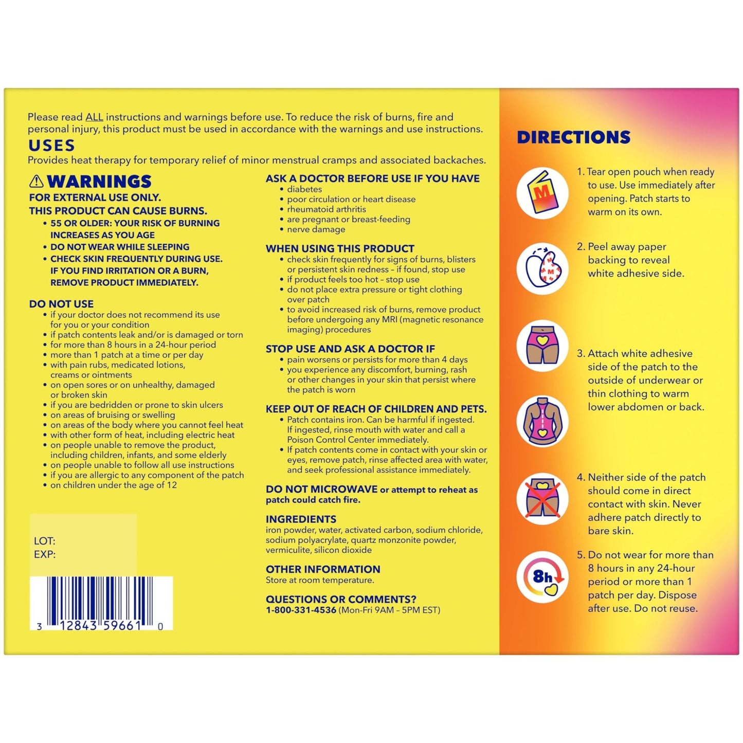 Midol Heat Vibes Menstrual Pain Relief Heat Patches - 6 Count Pack for Period Cramps and Backache - Maple Wellness Supplements