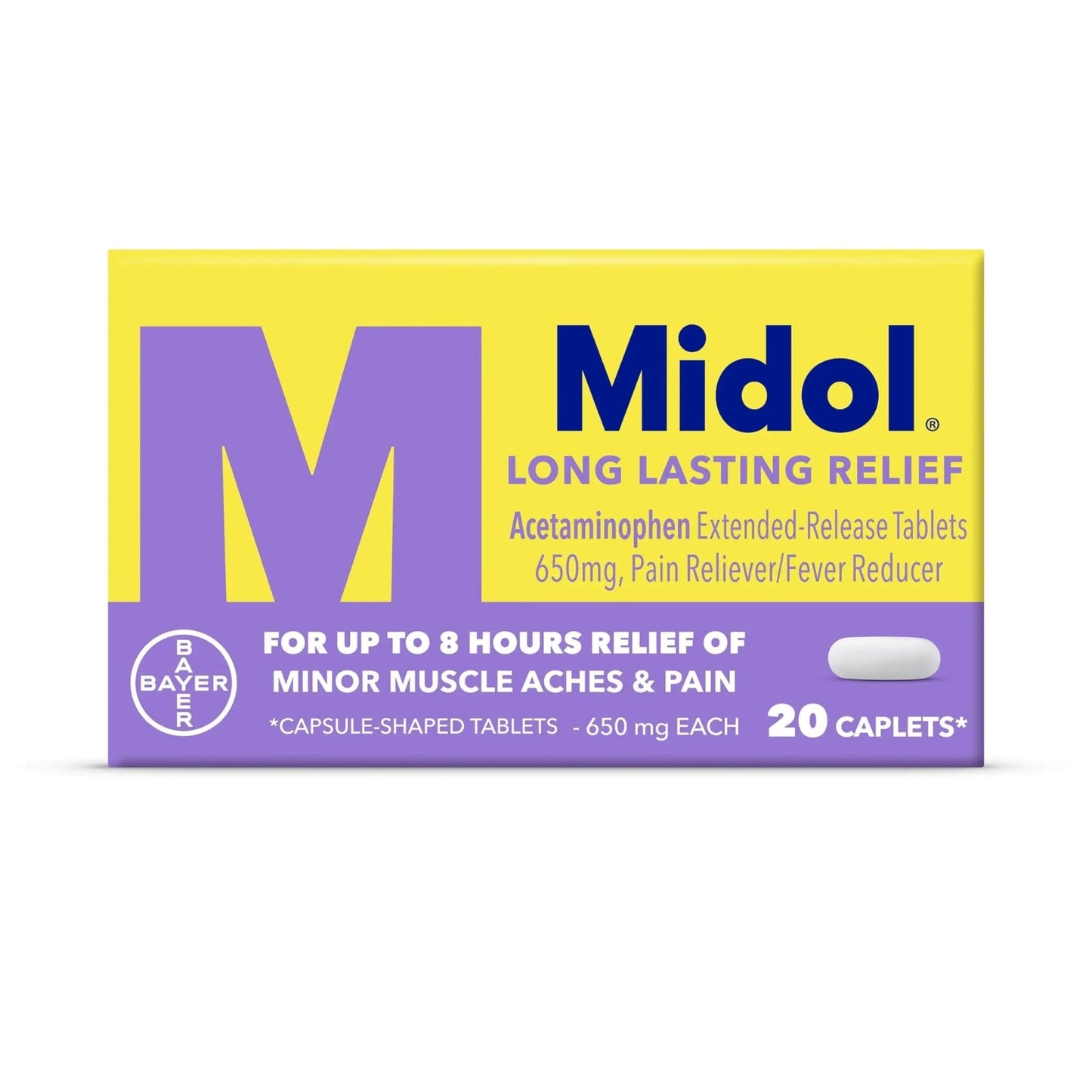 Midol Long Lasting Relief 20ct: Midol Long Lasting Relief, Menstrual Symptom Reliever & Fever Reducer, Caplets with Acetaminophen for Menstrual Pain Relief - 20 Count (Packaging May Vary) - Maple Wellness Supplements