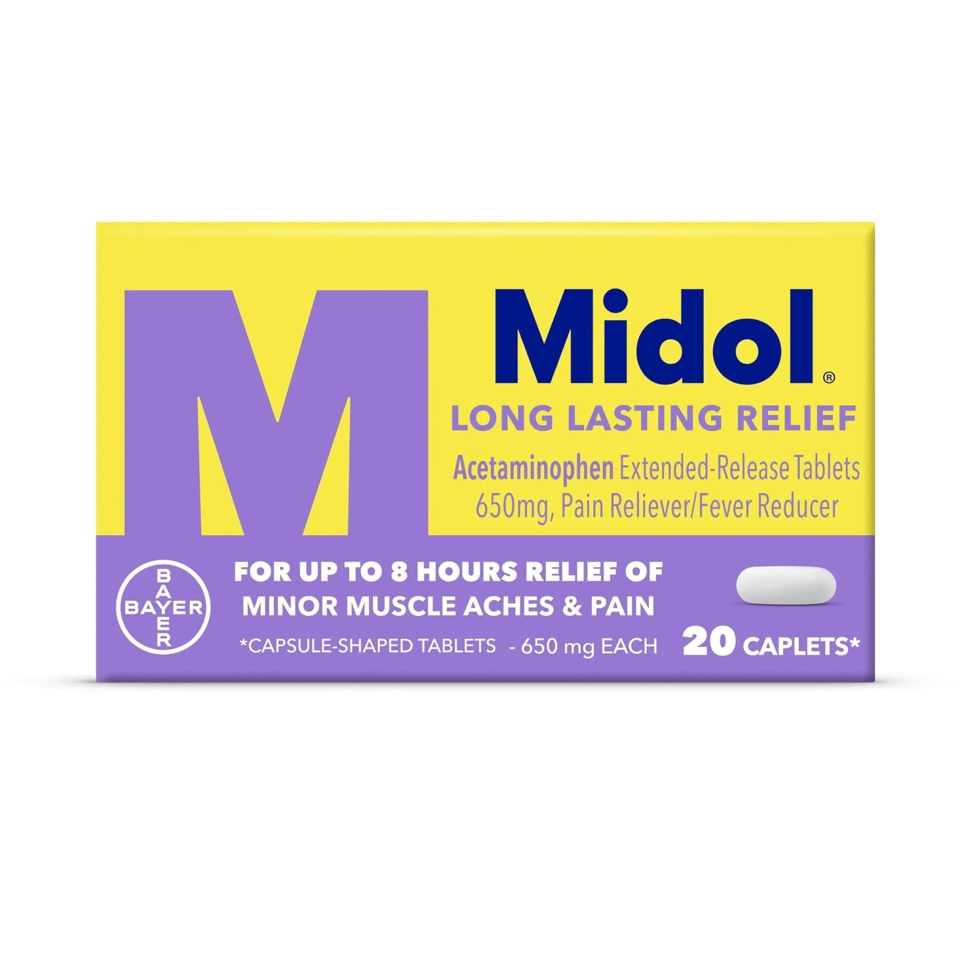 Midol Long Lasting Relief 20ct: Midol Long Lasting Relief, Menstrual Symptom Reliever & Fever Reducer, Caplets with Acetaminophen for Menstrual Pain Relief - 20 Count (Packaging May Vary) - Maple Wellness Supplements