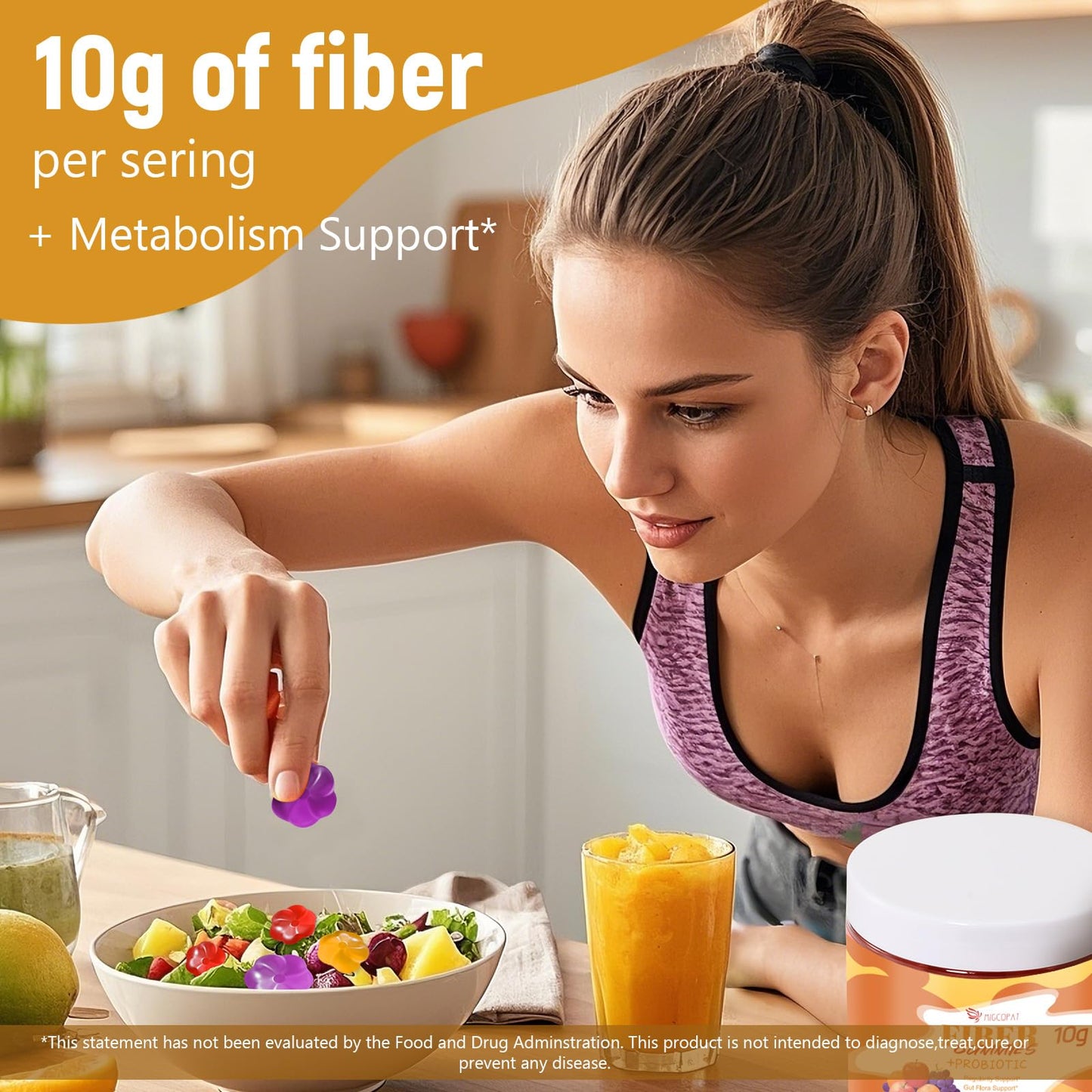 Migcopat 10G Fiber Gummies for Adults - Support Digestive Health - Fiber Supplement with 30 Billion CFU Probiotics Blend, ACV, Vitamin C, Inulin - No Sugar Added - Fruit Flavored - 180 Count - Maple Wellness Supplements