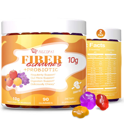 Migcopat 10G Fiber Gummies for Adults - Support Digestive Health - Fiber Supplement with 30 Billion CFU Probiotics Blend, ACV, Vitamin C, Inulin - No Sugar Added - Fruit Flavored - 180 Count - Maple Wellness Supplements