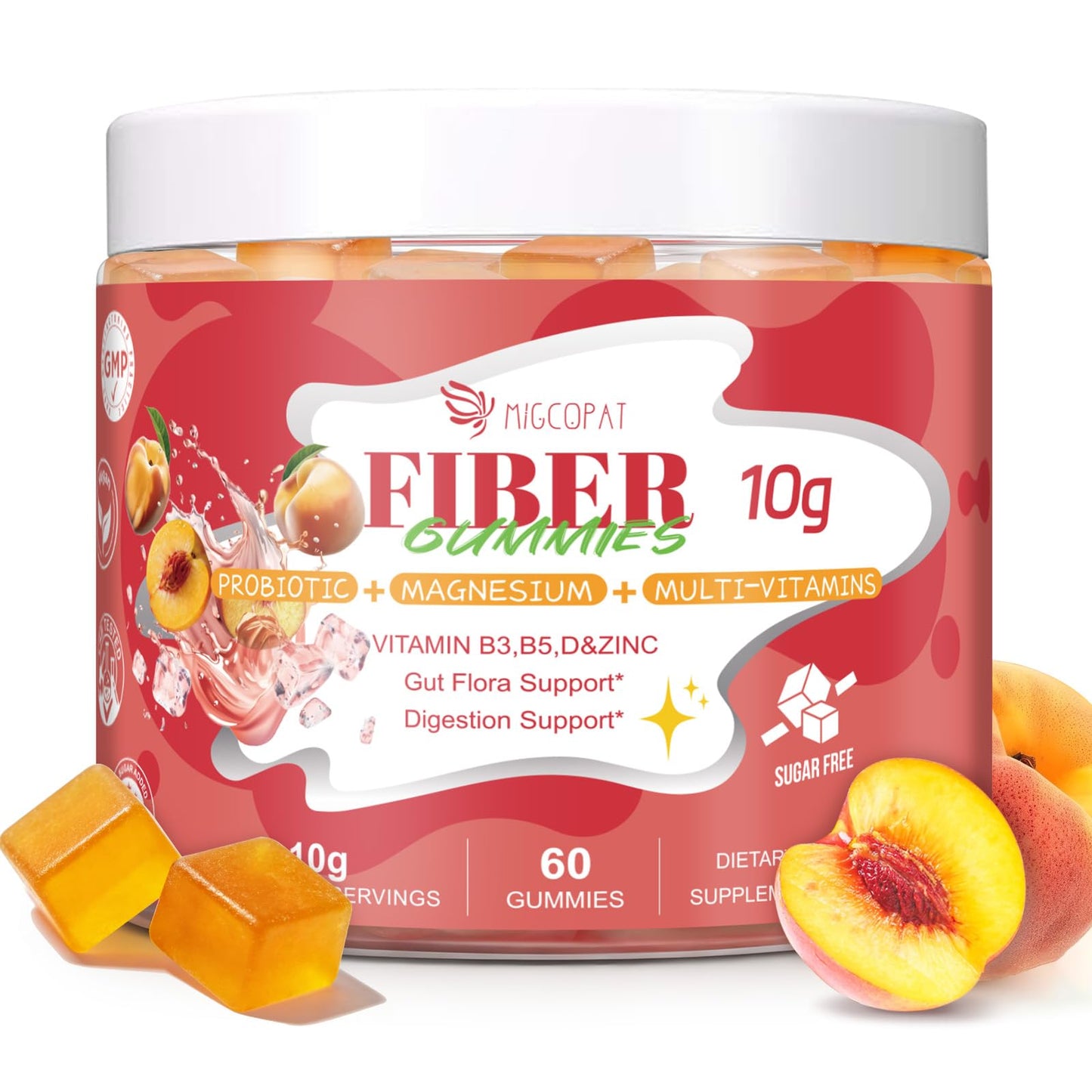 Migcopat 10G Fiber Gummies for Adults with Vitamins C, D, B3, B5 - Digestive & Gut Health Gummies with 30 Billion CFU Probiotics Blend, Inulin, ACV, Magnesium, Zinc - Maple Wellness Supplements