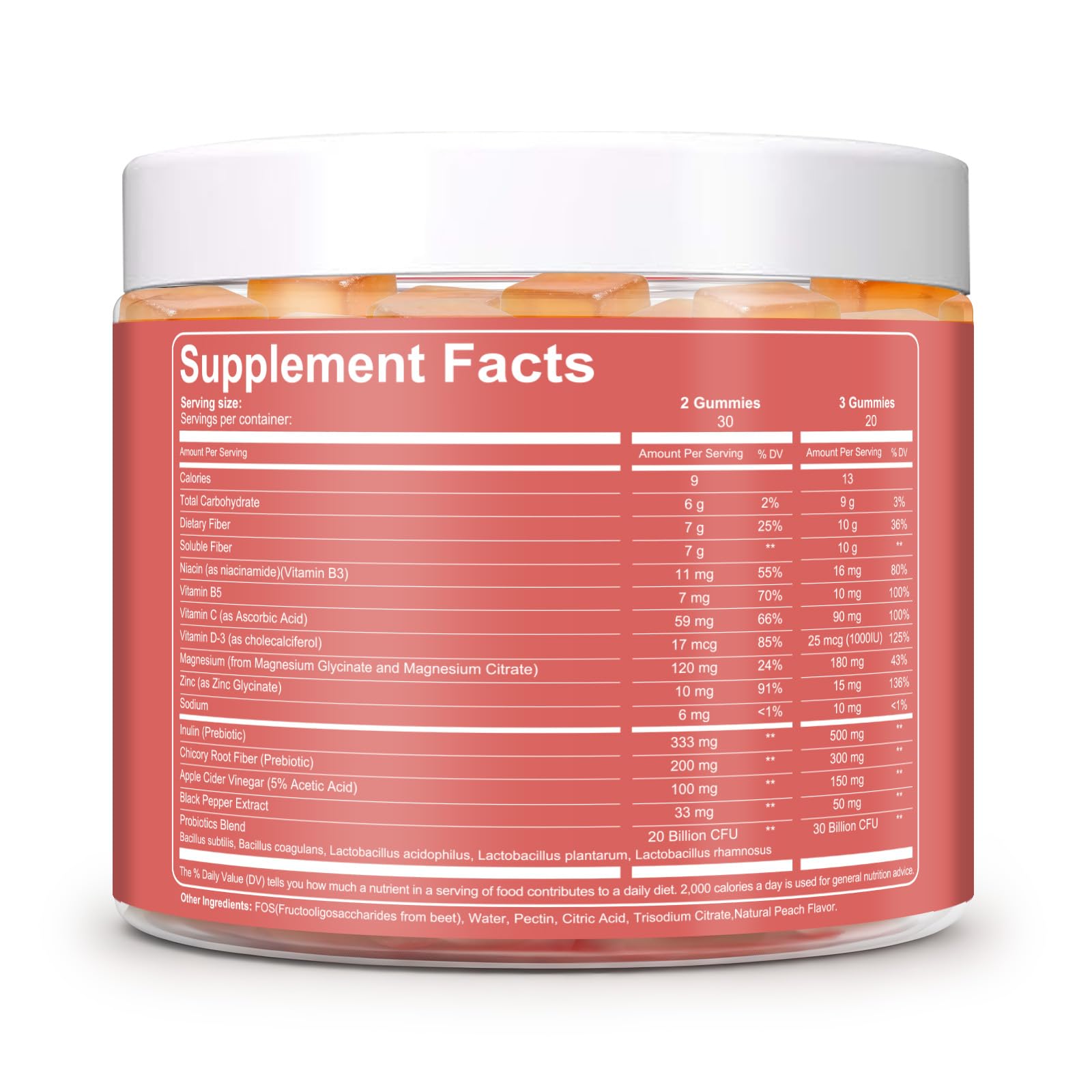 Migcopat 10G Fiber Gummies for Adults with Vitamins C, D, B3, B5 - Digestive & Gut Health Gummies with 30 Billion CFU Probiotics Blend, Inulin, ACV, Magnesium, Zinc - Maple Wellness Supplements