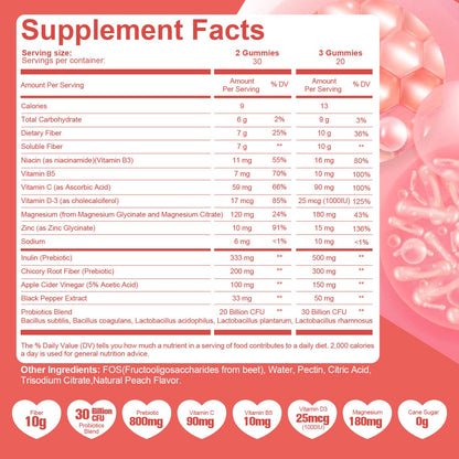 Migcopat 10G Fiber Gummies for Adults with Vitamins C, D, B3, B5 - Digestive & Gut Health Gummies with 30 Billion CFU Probiotics Blend, Inulin, ACV, Magnesium, Zinc - Maple Wellness Supplements