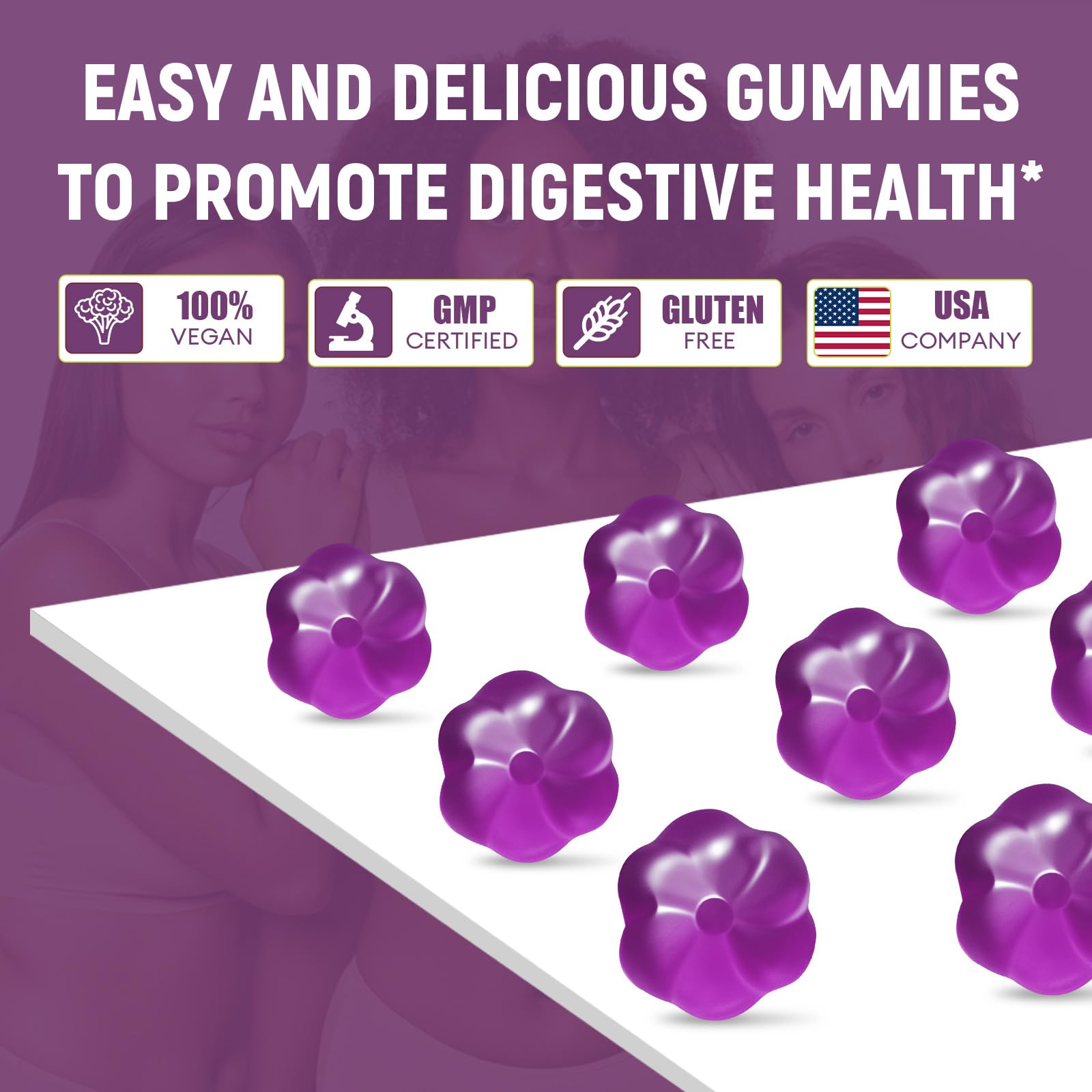 Migcopat 10G Fiber Gummies with 30 Billion CFU Probiotics, Grape Flavor, Bloating Support, Fiber Supplement with Vitamin C, - Maple Wellness Supplements