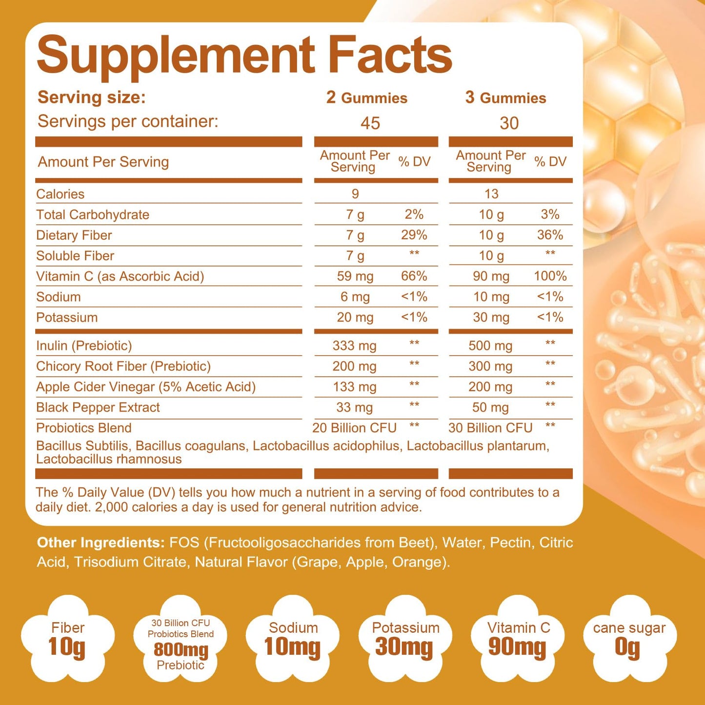 Migcopat 10G Fiber Gummies with Probiotics, Fiber Supplement with 30 Billion CFU Probiotics Blend, ACV, Vitamin C, Inulin - Support Digestive Health - Maple Wellness Supplements
