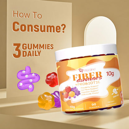 Migcopat 10G Fiber Gummies with Probiotics, Fiber Supplement with 30 Billion CFU Probiotics Blend, ACV, Vitamin C, Inulin - Support Digestive Health - Maple Wellness Supplements