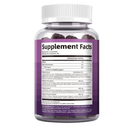 Migcopat Pre Post Probiotics Gummies, Probiotic Prebiotic Postbiotic Digestive Enzymes with Fiber, 120 Billion CFU Probiotics Complete Gut Support, Sugar Free - Maple Wellness Supplements