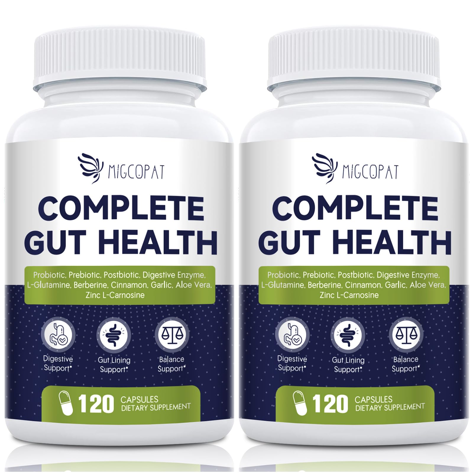 Migcopat Probiotics for Digestive Health, 80 Billion CFU Probiotics, Prebiotics, Postbiotics & Digestive Enzymes, Gut Health Capsules with Berberine, Cinnamon, - Maple Wellness Supplements