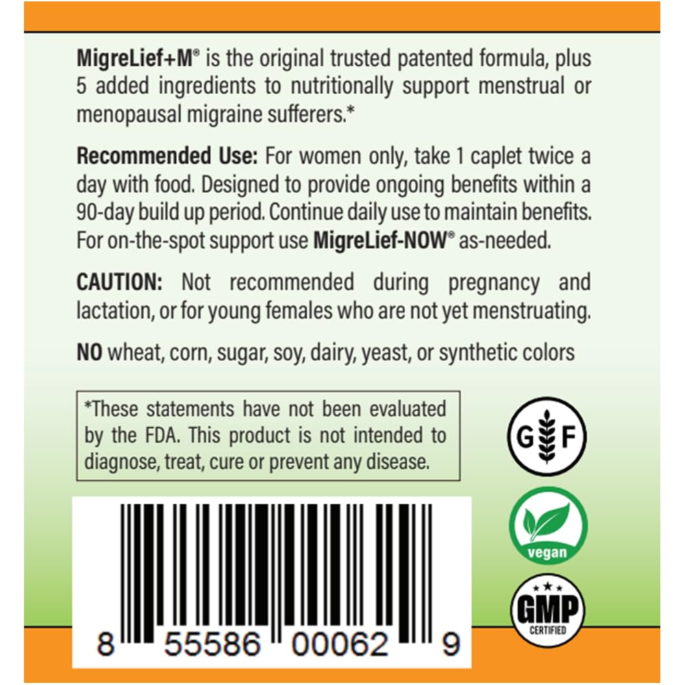 MigreLief+M – Advanced Nutritional Support Supplement for Women’s Neurological Health and Head Comfort – 60 Caplets (1-Month Supply) - Maple Wellness Supplements
