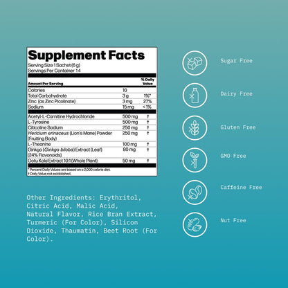 Mikra Clarity Nootropic Focus Drink Mix - Daily Cognitive & Calm Support Formula with Citicoline, Lion’s Mane & L-Theanine - Calm Drink Mix & Focus Aid for Energy and Clarity - 14 Single-Serve Sachets - Maple Wellness Supplements