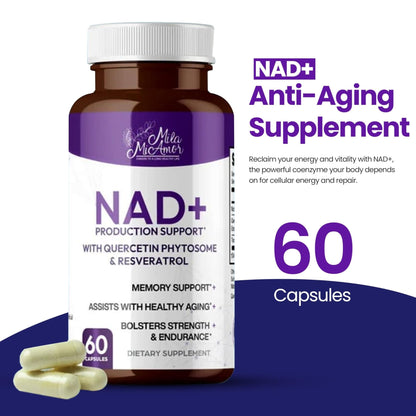 Mila Miamor NAD+ for Cellular Energy & Anti-Aging Supplement| Boost Focus, Vitality & Mitochondrial Function | Supports DNA Repair, Brain Health & Endurance | Non-GMO, Gluten-Free | 60 Capsules - Maple Wellness Supplements