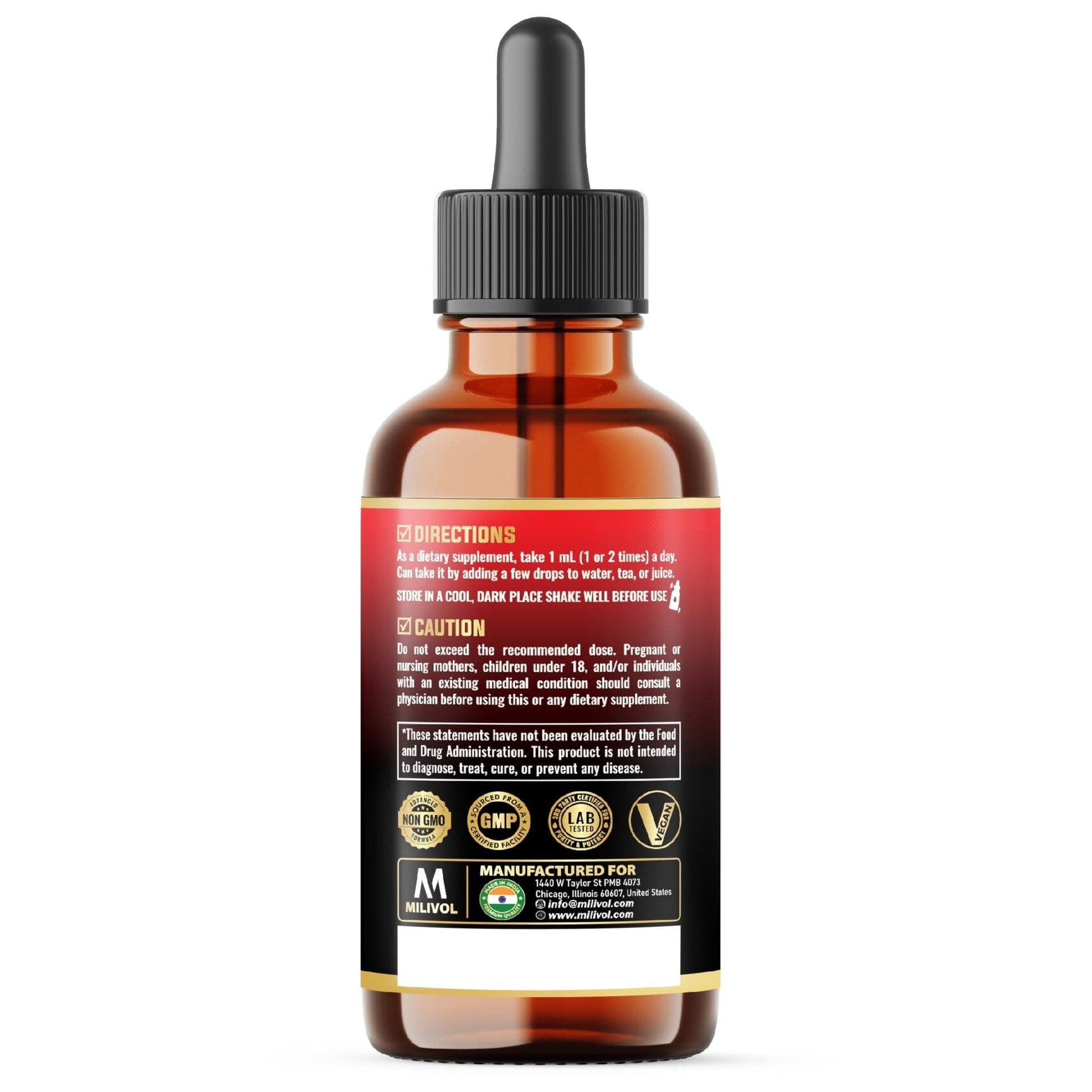 MILIVOL 5in1 NAD+ Liquid Drops w/Nicotinamide Riboside NR 900mg, Quercetin 500mg, Trans-resveratrol 500mg, Vitamin D3-C - Cellular Energy & Repair, Vitality, Healthy Aging - 1FL Oz - 1 Month Supply - Maple Wellness Supplements