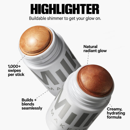 Milk Makeup Bronzer, Blush + Highlighter Set – Bronzer in Baked .19oz, Multi-Use Cream Blush + Lip Color in Werk (Dusty Rose) .21oz and Highlighter Stick in Lit (Champagne) .21oz – Hydrating Formulas - Maple Wellness Supplements
