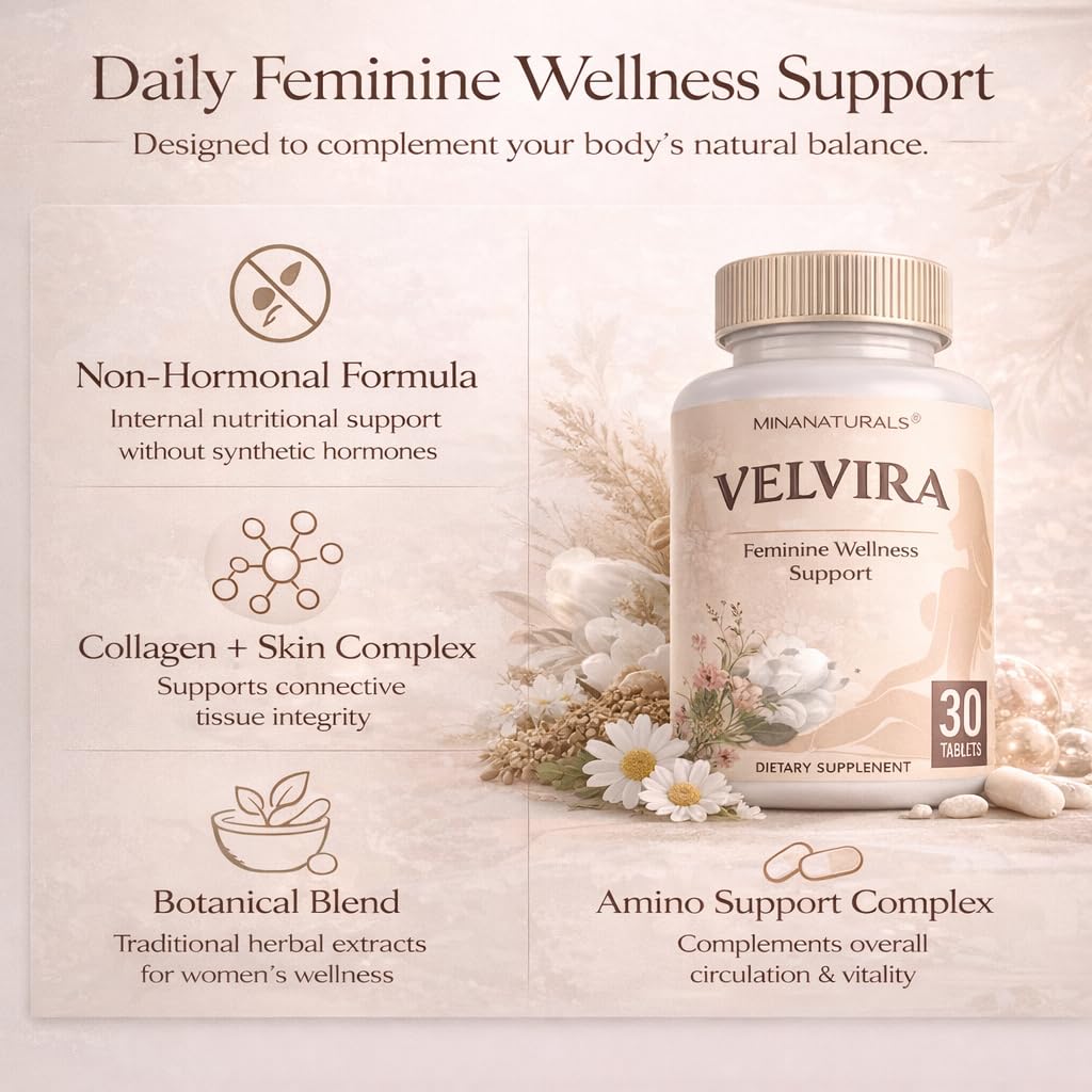 MINANATURALS VELVIRA Feminine Wellness Support Supplement for Women Herbal Rejuvenation Formula with Vitamins, Amino Acids & Collagen 30 Tablets - Maple Wellness Supplements