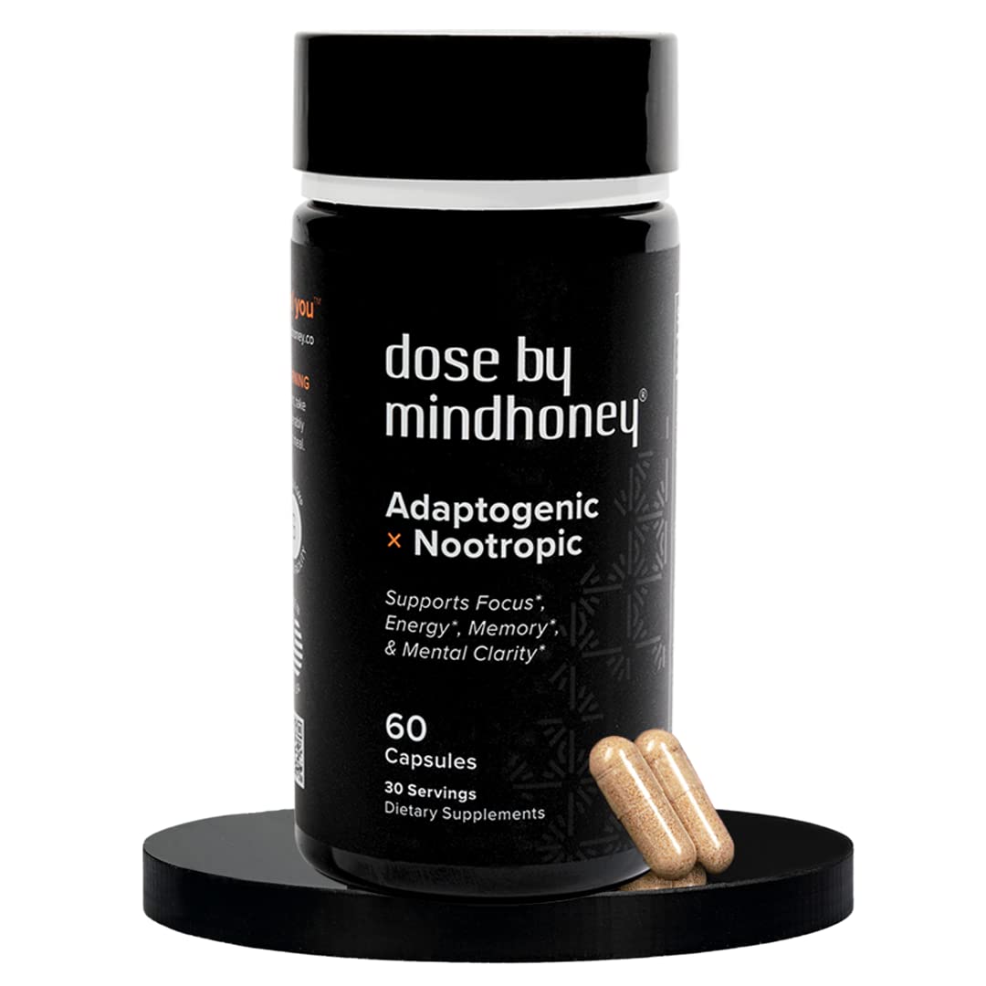 MINDHONEY | DOSE 60 Count, Premium All-in-One Nootropic Brain Supplement | Focus, Mood, Energy, & Memory | Functional Mushrooms & Adaptogens - Lion’s Mane, Ashwagandha, L-Theanine, Bacopa, & Vitamins - Maple Wellness Supplements