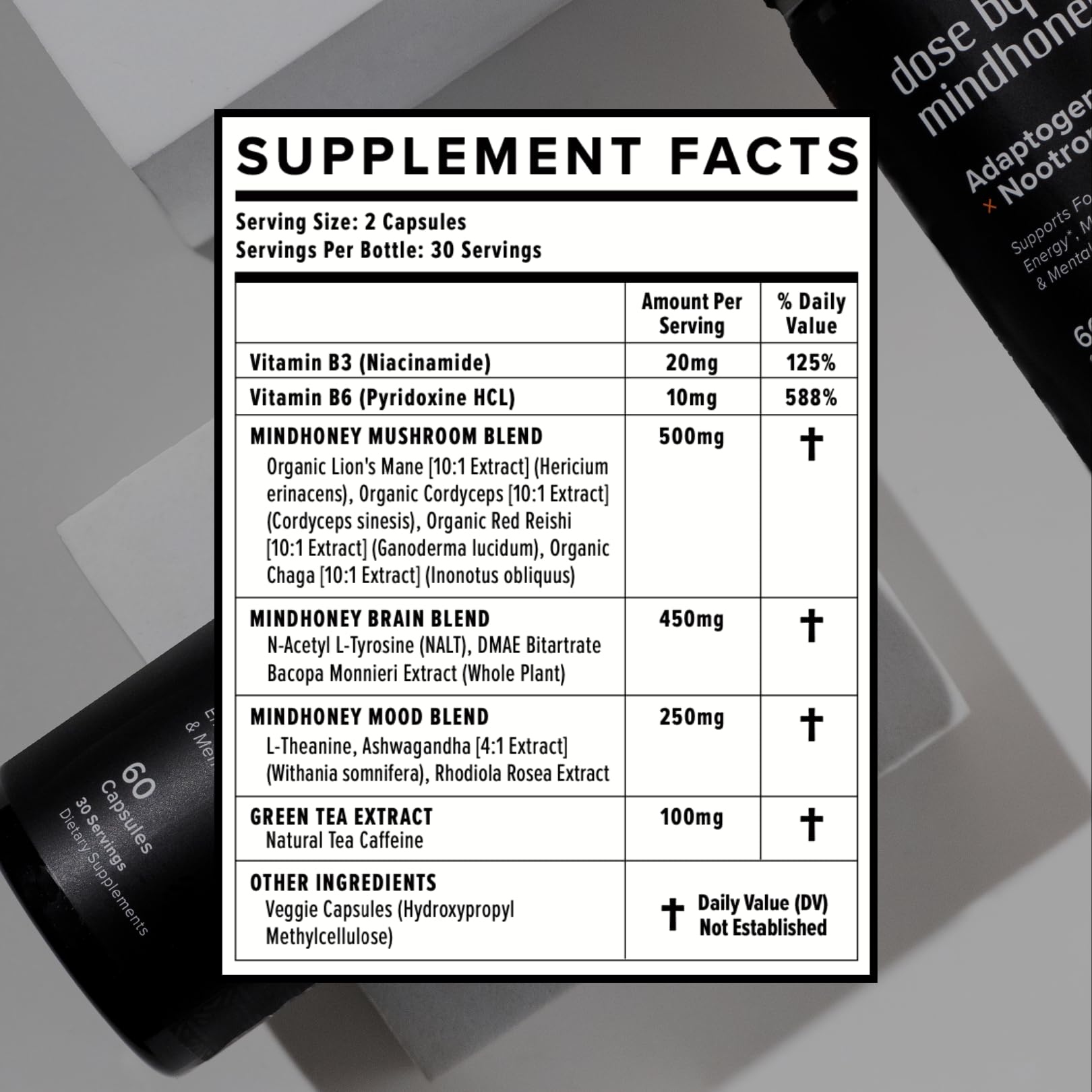 MINDHONEY | DOSE 60 Count, Premium All-in-One Nootropic Brain Supplement | Focus, Mood, Energy, & Memory | Functional Mushrooms & Adaptogens - Lion’s Mane, Ashwagandha, L-Theanine, Bacopa, & Vitamins - Maple Wellness Supplements