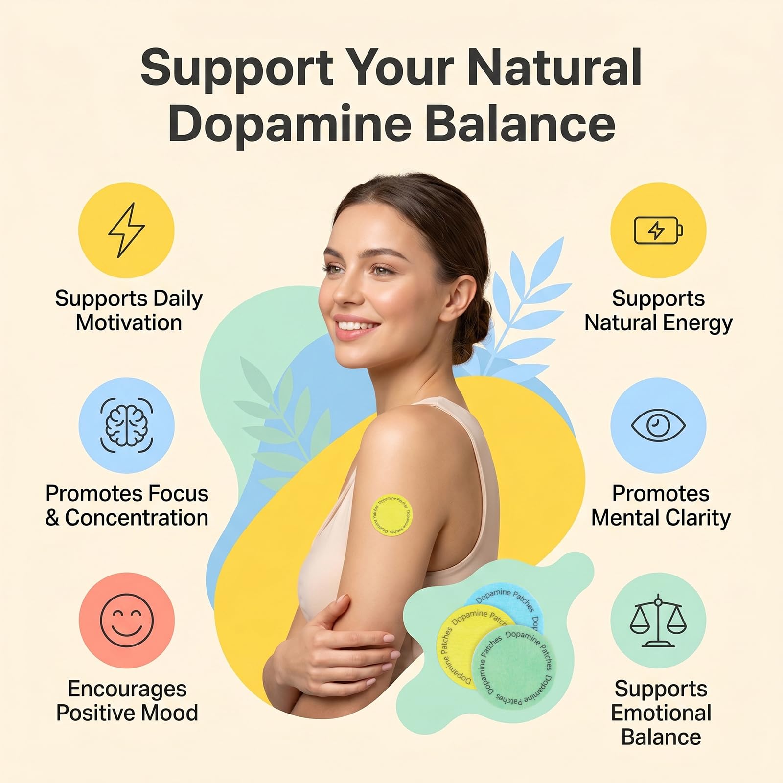 MindTone Dopamine Patches Extra Strength – 90 Count Plant-Based Non-GMO Mood Support & Energy Patch – Dopamine & Serotonin Balance – Mood Balance Patch for Women & Men – 3 Month Supply - Maple Wellness Supplements