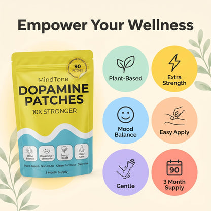 MindTone Dopamine Patches Extra Strength – 90 Count Plant-Based Non-GMO Mood Support & Energy Patch – Dopamine & Serotonin Balance – Mood Balance Patch for Women & Men – 3 Month Supply - Maple Wellness Supplements
