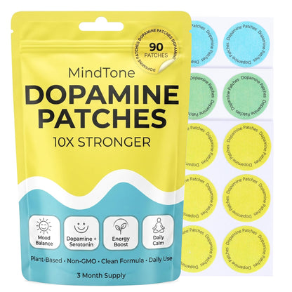 MindTone Dopamine Patches Extra Strength – 90 Count Plant-Based Non-GMO Mood Support & Energy Patch – Dopamine & Serotonin Balance – Mood Balance Patch for Women & Men – 3 Month Supply - Maple Wellness Supplements