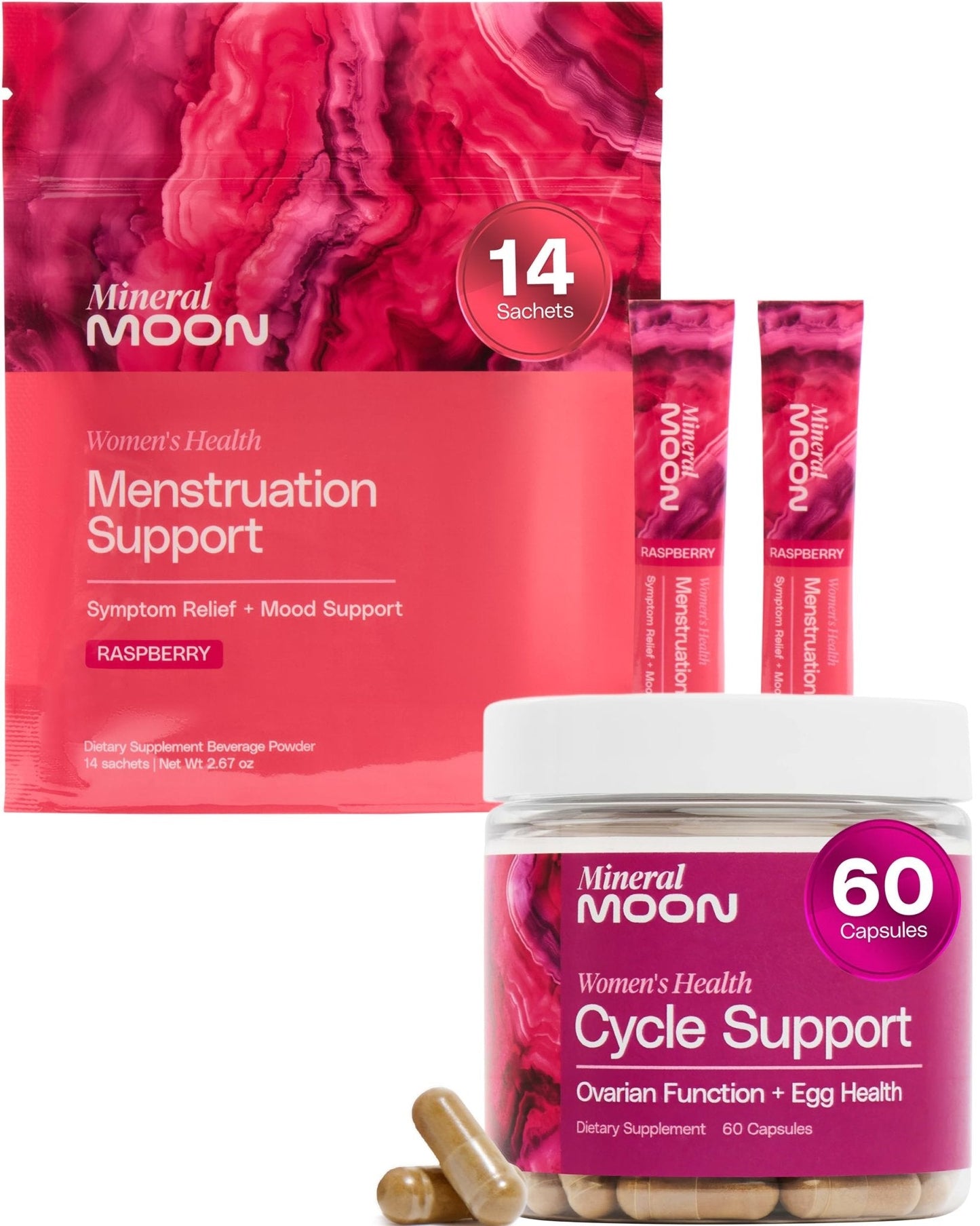 Mineral Moon Hormonal Support Bundle - Menstrual Supplement + Cycle Support - Aid Ovulation, Hormonal Balance & PMS Support - Reduce Period Cramps & Fatigue - Antioxidant Ovarian Support Vitamins - Maple Wellness Supplements