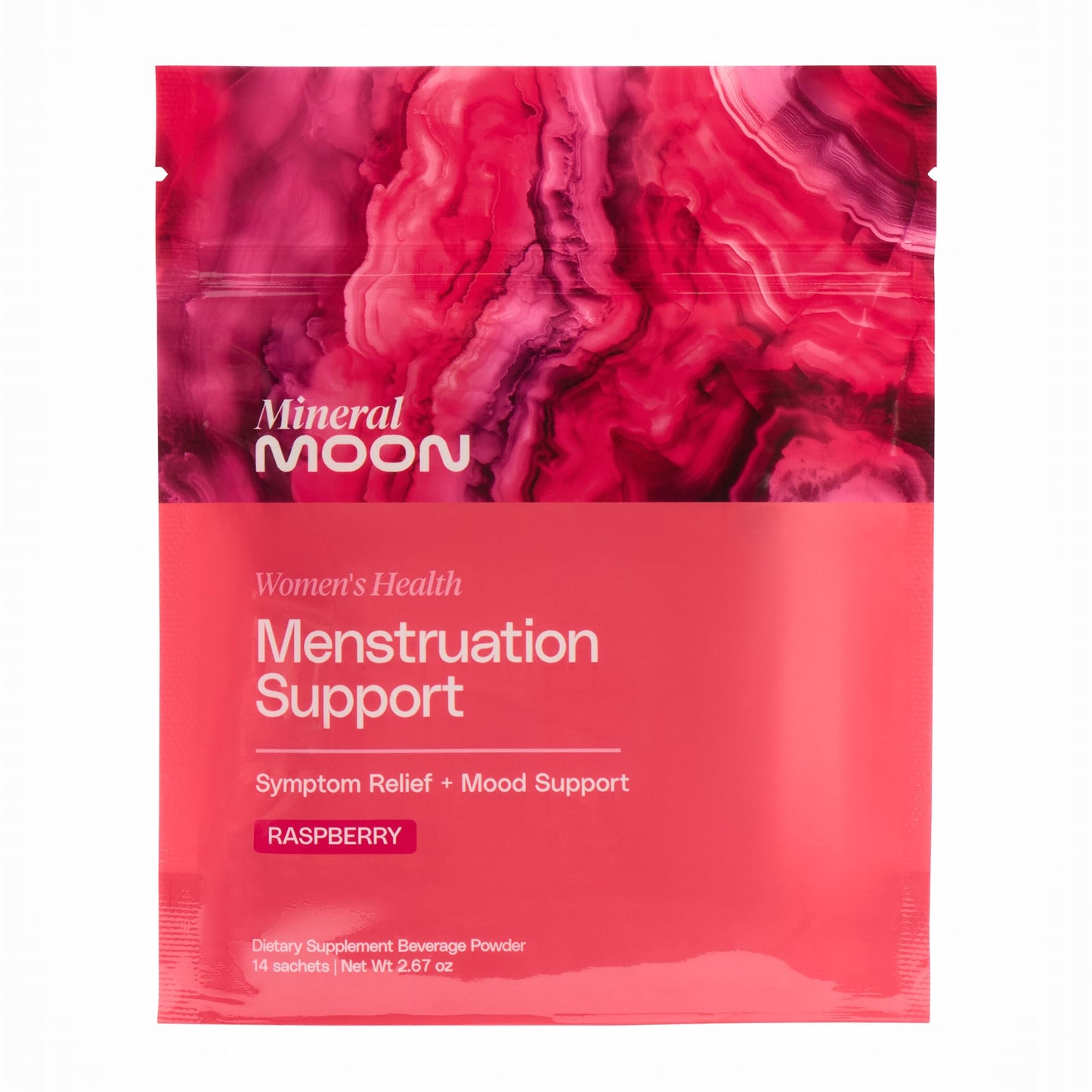 Mineral Moon Premium Menstruation Support - 14 Sachets Raspberry Drink - Hormonal Balance & PMS Support - Reduce Period Cramps, Fatigue & Nausea -with Magnesium Bisglycinate, BenfoPure B1 & Vitamin B6 - Maple Wellness Supplements