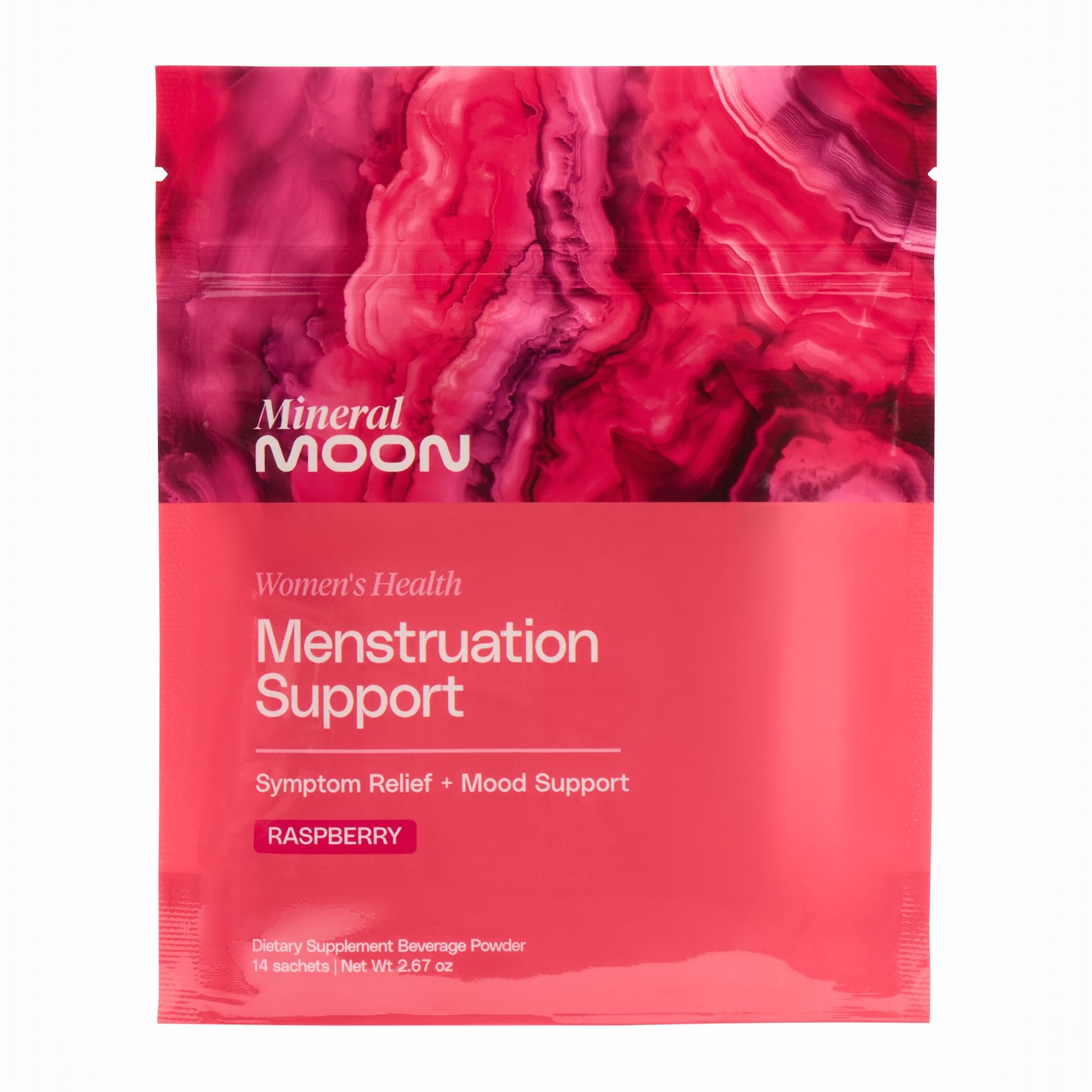 Mineral Moon Premium Menstruation Support - 14 Sachets Raspberry Drink - Hormonal Balance & PMS Support - Reduce Period Cramps, Fatigue & Nausea -with Magnesium Bisglycinate, BenfoPure B1 & Vitamin B6 - Maple Wellness Supplements