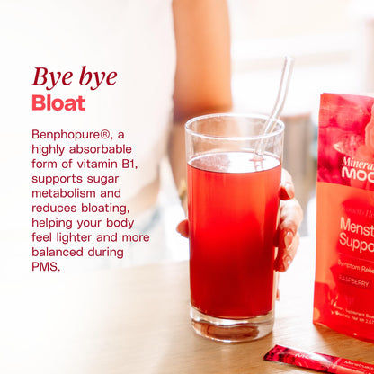Mineral Moon Premium Menstruation Support - 14 Sachets Raspberry Drink - Hormonal Balance & PMS Support - Reduce Period Cramps, Fatigue & Nausea -with Magnesium Bisglycinate, BenfoPure B1 & Vitamin B6 - Maple Wellness Supplements