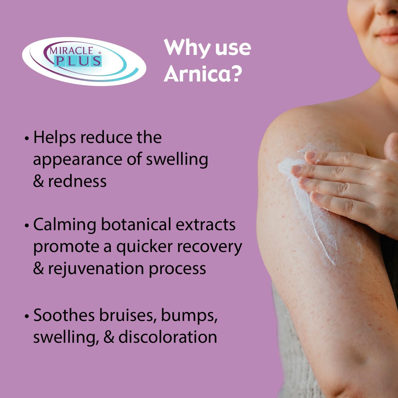 Miracle Plus Arnica Cream Extra Strength Bruise Relief Lotion For Bruising And Swelling On Skin | Arnica Gel, Vitamin K Cream, Skin Care | Moisturizing Bruise Formula With Horse Chestnut, 2-Pack - Maple Wellness Supplements