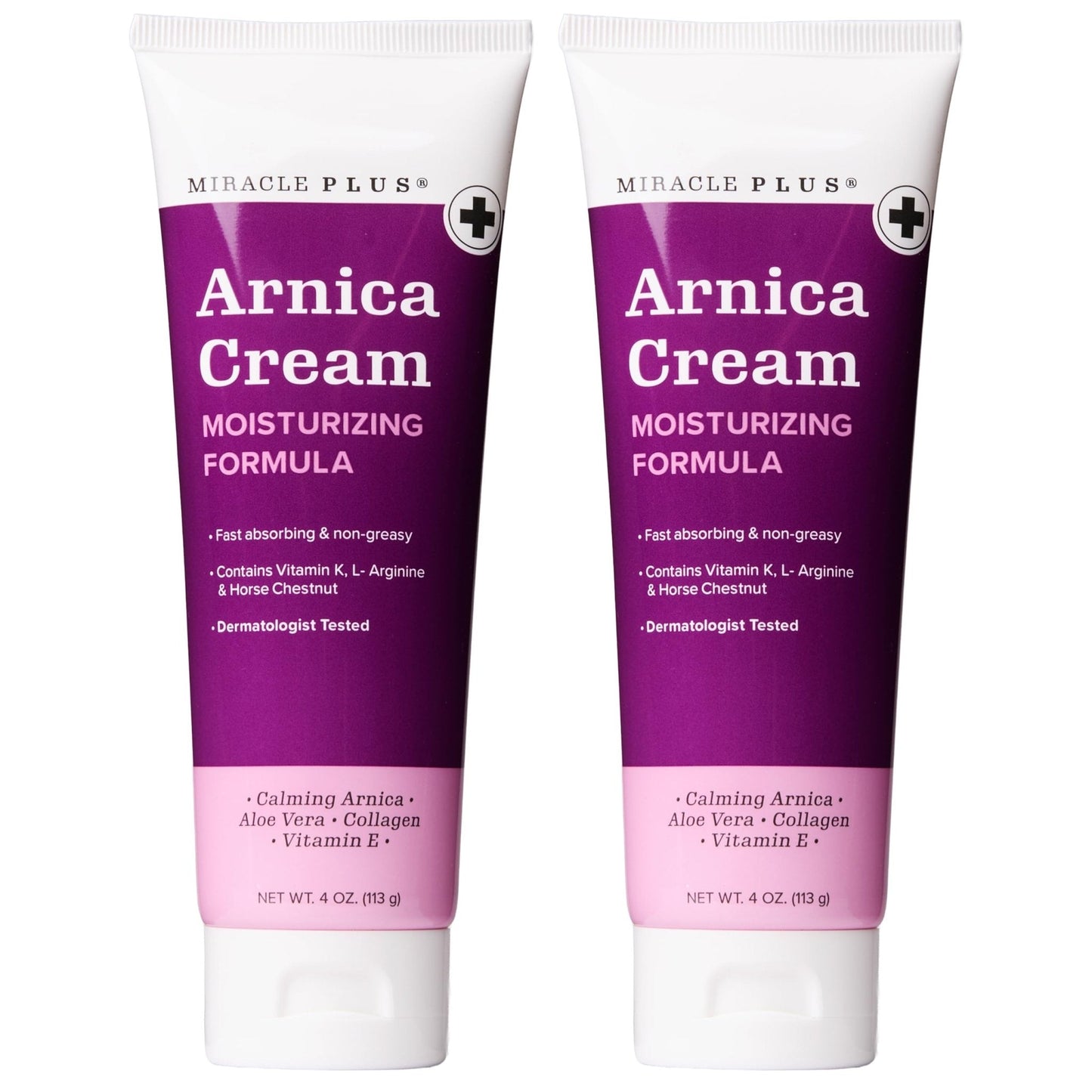 Miracle Plus Arnica Cream Extra Strength Bruise Relief Lotion For Bruising And Swelling On Skin | Arnica Gel, Vitamin K Cream, Skin Care | Moisturizing Bruise Formula With Horse Chestnut, 2-Pack - Maple Wellness Supplements
